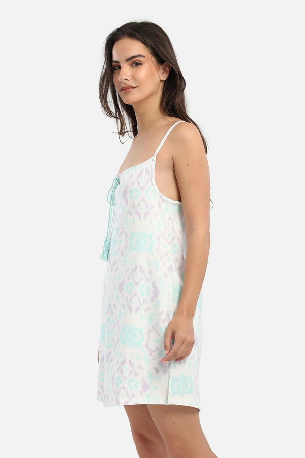 Printed cotton spaghetti strap nightgown
