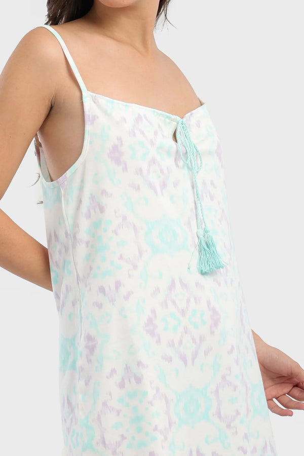 Printed cotton spaghetti strap nightgown