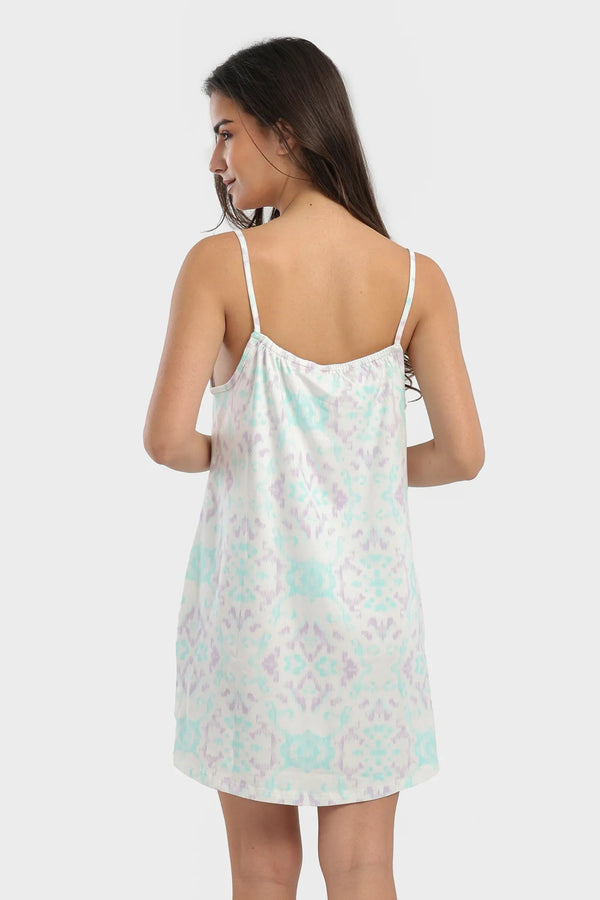 Printed cotton spaghetti strap nightgown