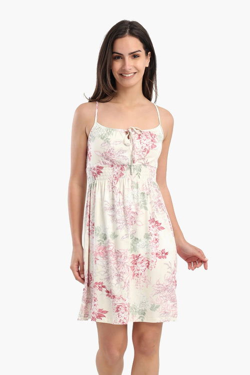 Viscose nightgown with spaghetti straps and a print
