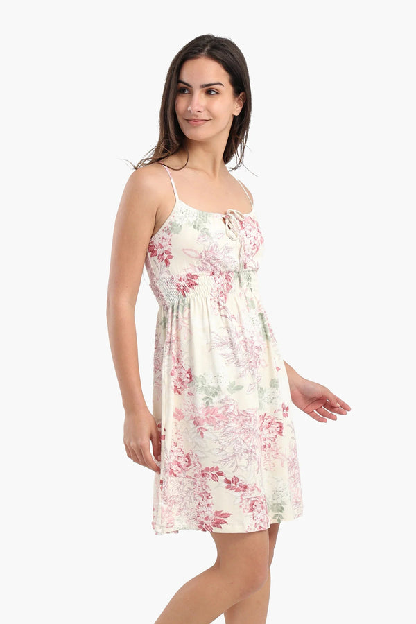 Viscose nightgown with spaghetti straps and a print