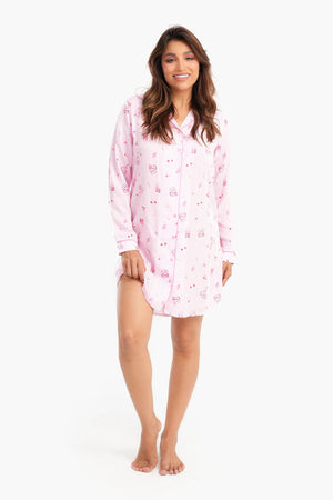 Long-sleeved striped print short-sleeved nightgown