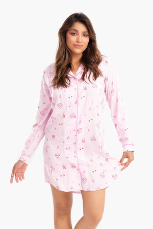 Long-sleeved striped print short-sleeved nightgown