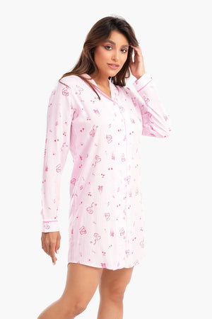 Long-sleeved striped print short-sleeved nightgown