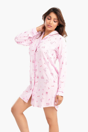 Long-sleeved striped print short-sleeved nightgown