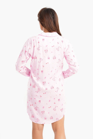 Long-sleeved striped print short-sleeved nightgown