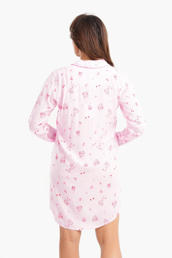 Long-sleeved striped print short-sleeved nightgown