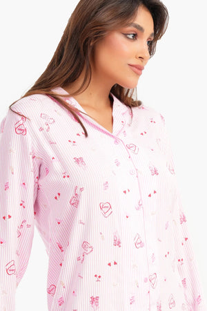 Long-sleeved striped print short-sleeved nightgown