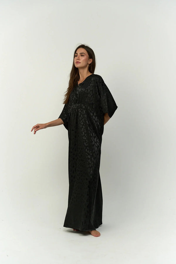 Long satin nightgown with short sleeves