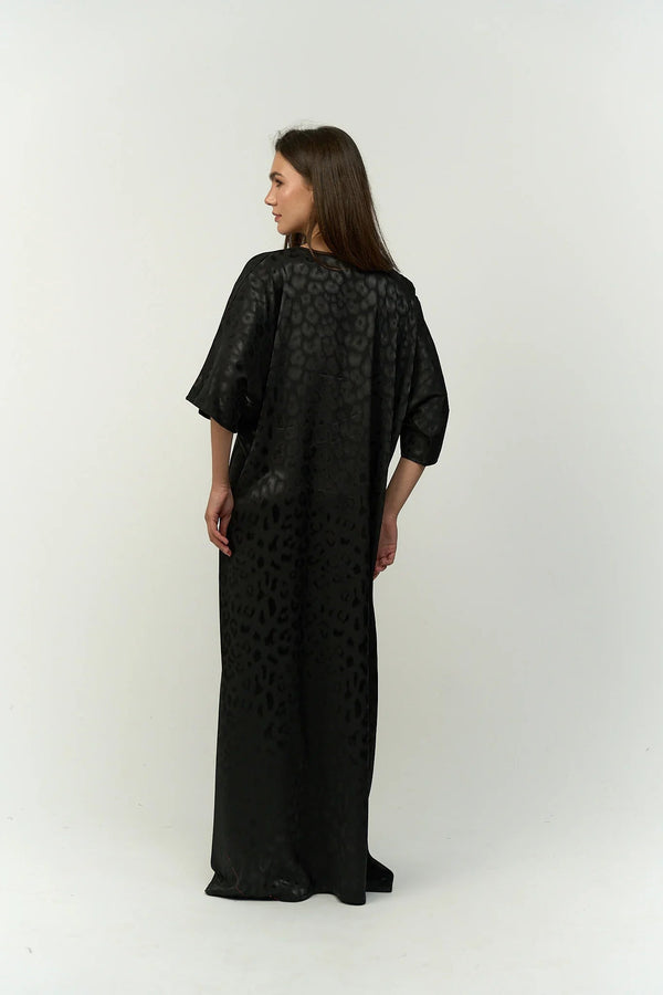 Long satin nightgown with short sleeves