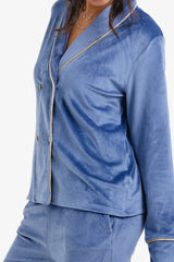 طقم بيجامة مخملية مزدوجة الصدر