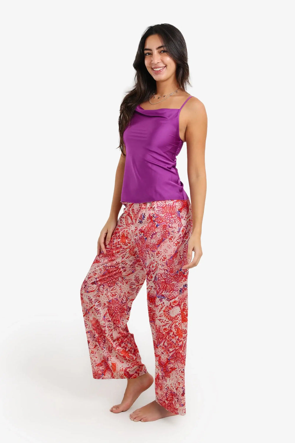 طقم بيجامة ساتان مطبوع