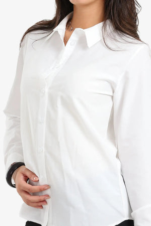 A shirt with a regular collar and cut
