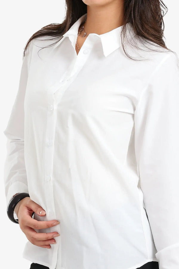 A shirt with a regular collar and cut