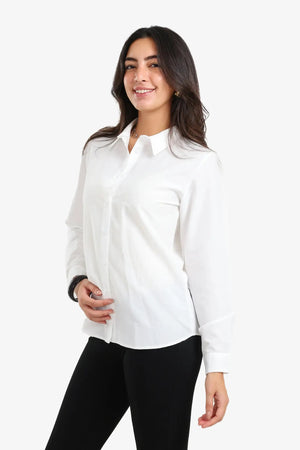A shirt with a regular collar and cut