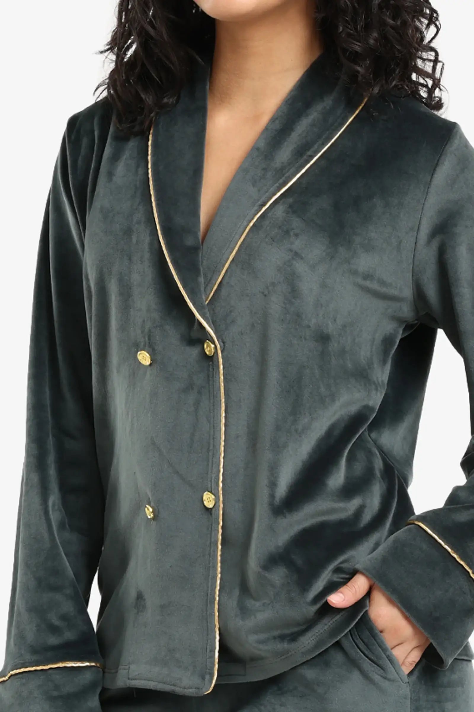 طقم بيجامة مخملية مزدوجة الصدر