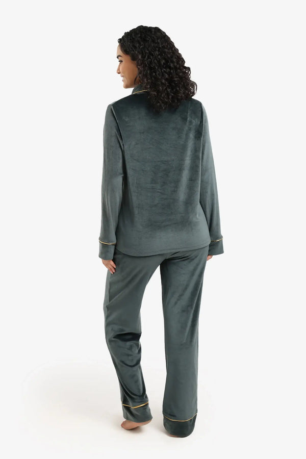 طقم بيجامة مخملية مزدوجة الصدر