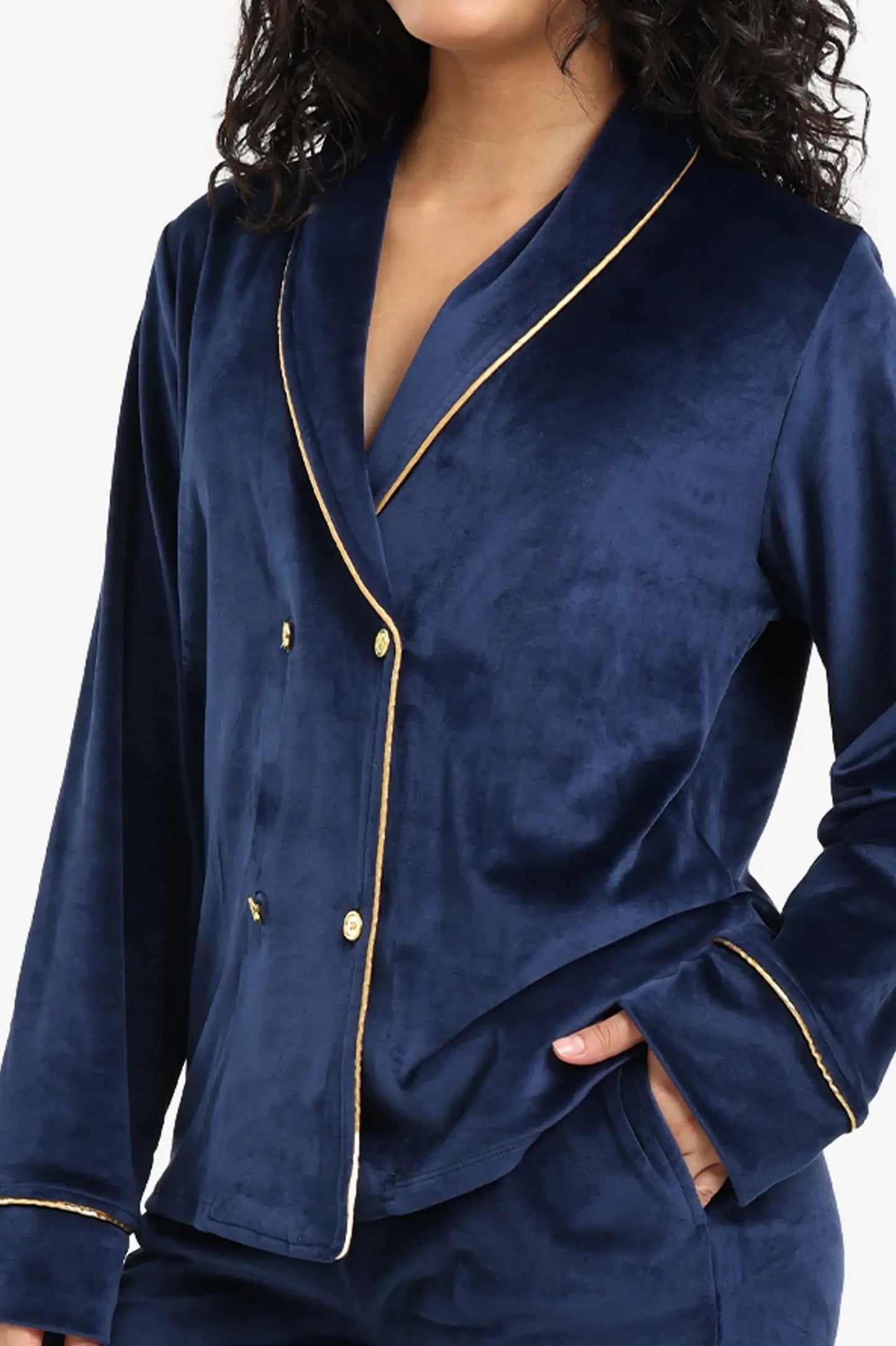 طقم بيجامة مخملية مزدوجة الصدر