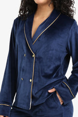 طقم بيجامة مخملية مزدوجة الصدر