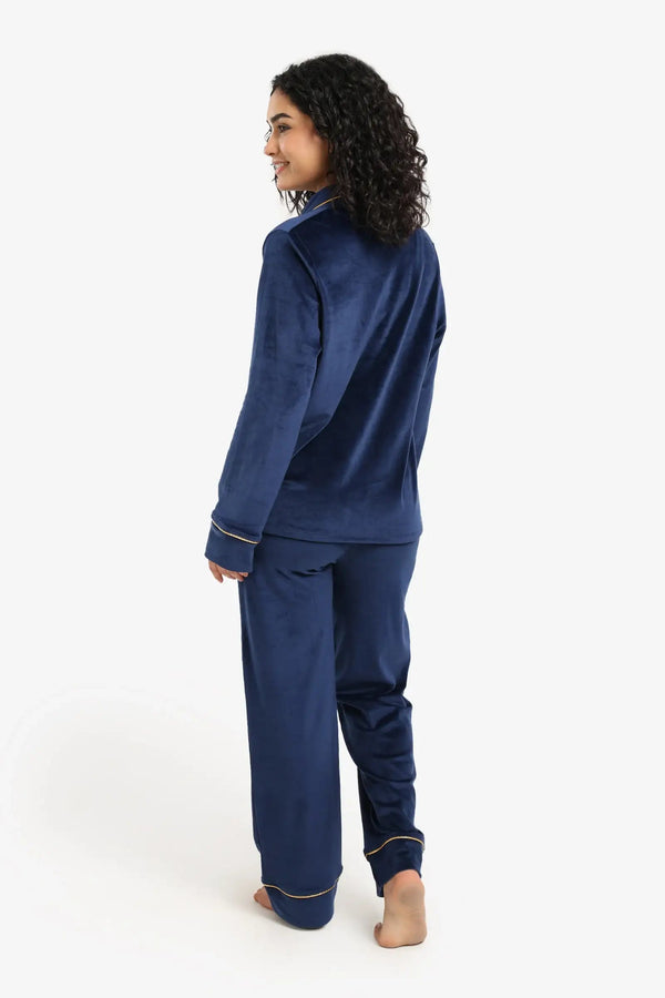 طقم بيجامة مخملية مزدوجة الصدر