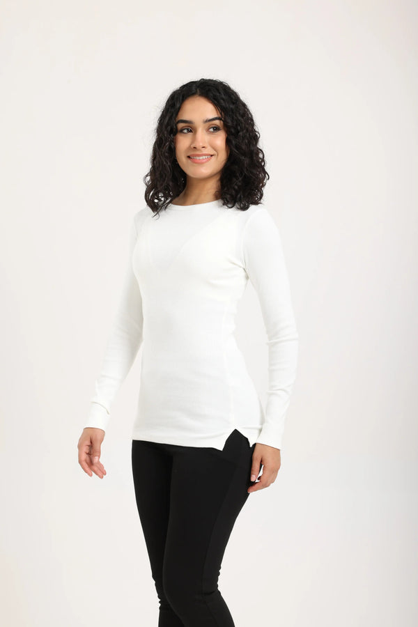 Ribbed long-sleeved blouse