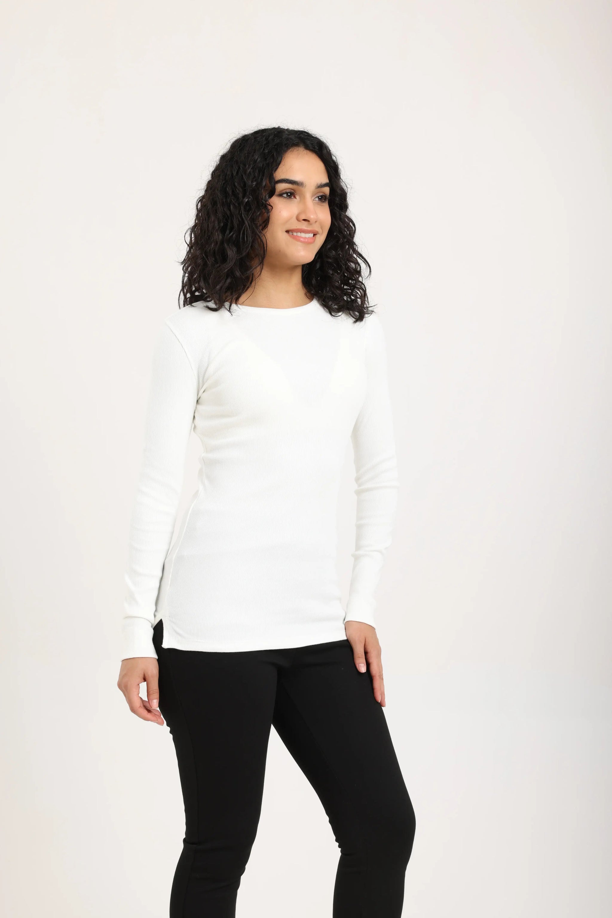 Ribbed long-sleeved blouse
