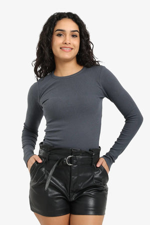 Ribbed long-sleeved blouse