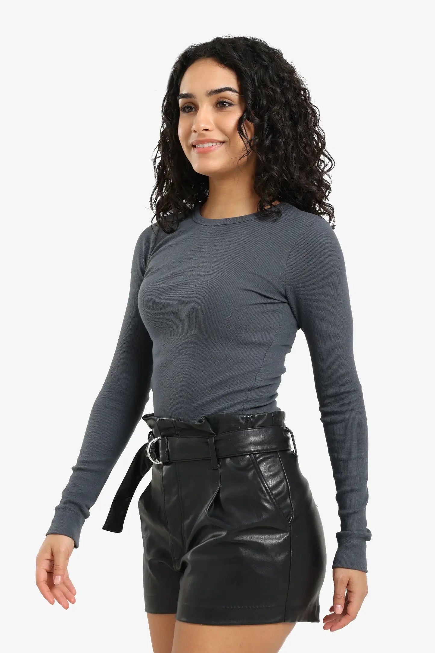 Ribbed long-sleeved blouse