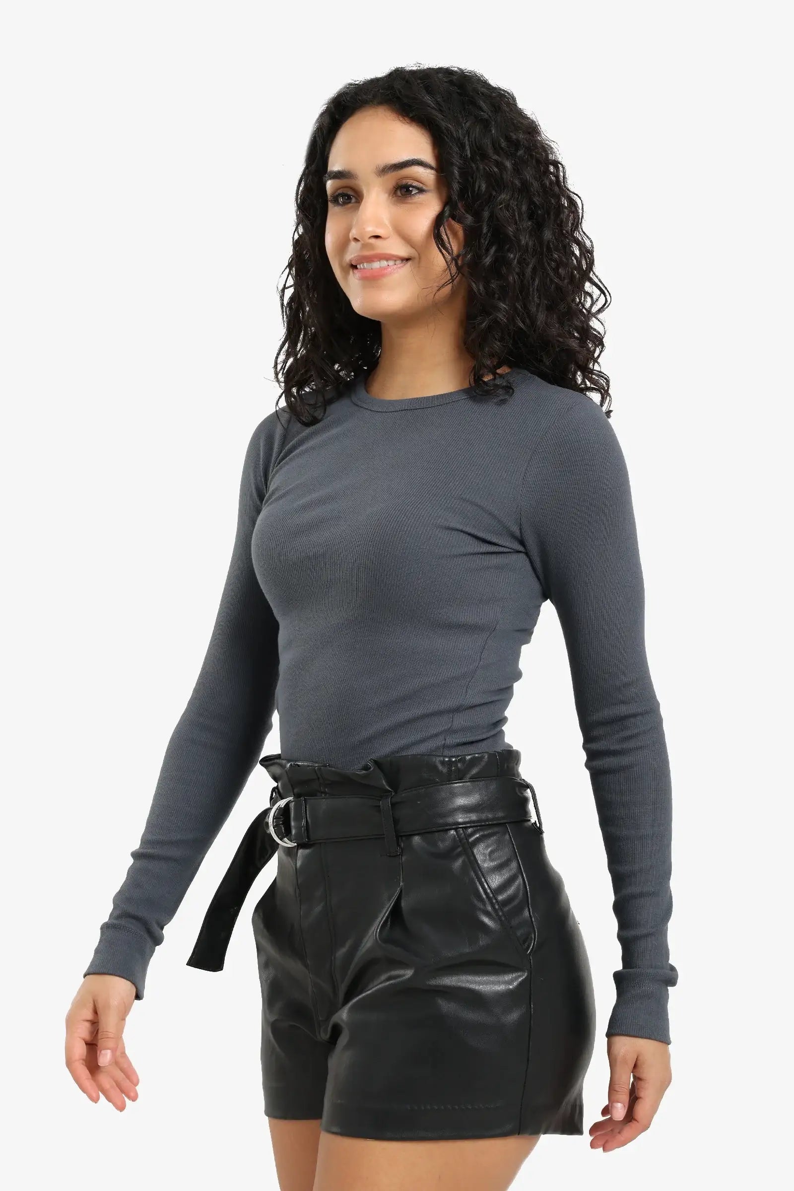 Ribbed long-sleeved blouse