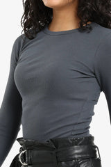 Ribbed long-sleeved blouse