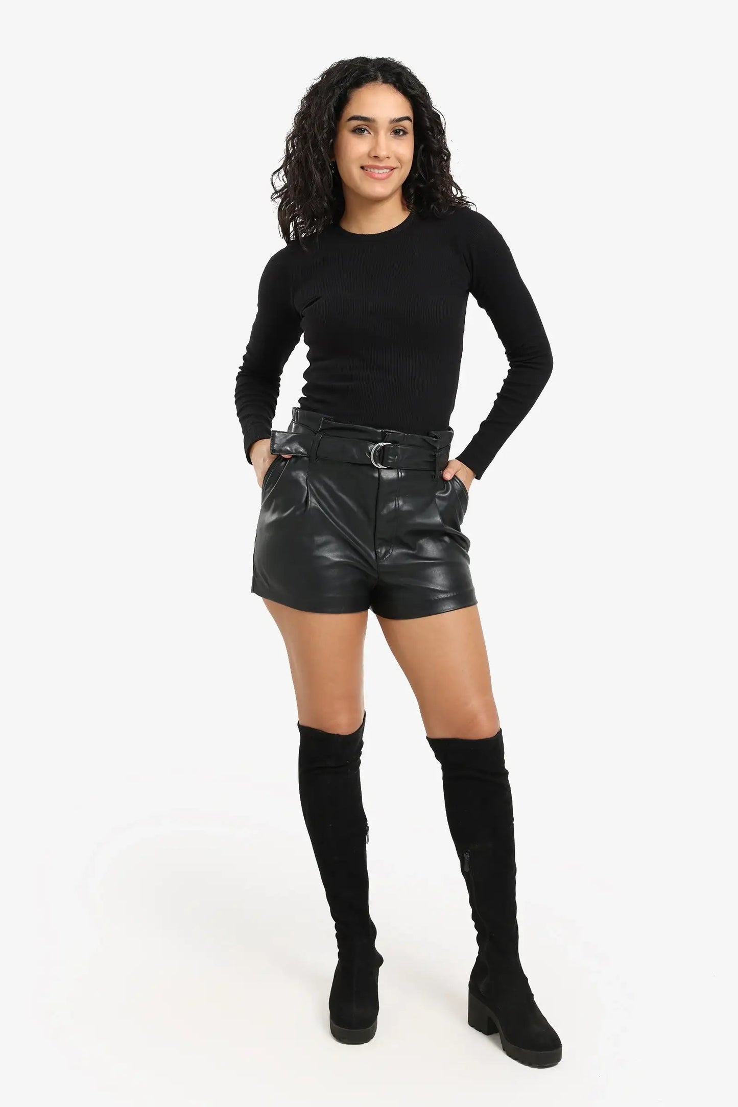 Ribbed long-sleeved blouse