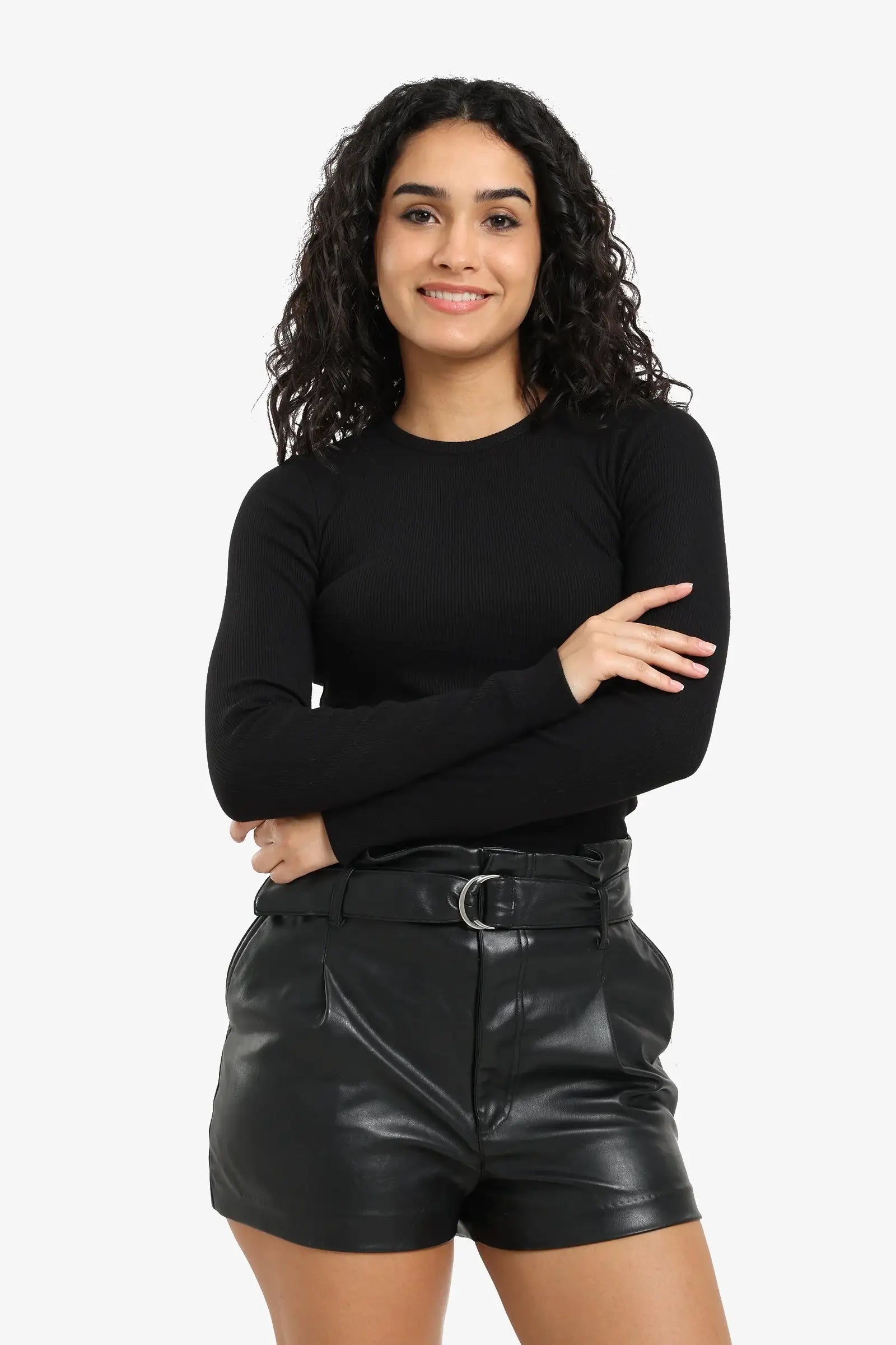 Ribbed long-sleeved blouse