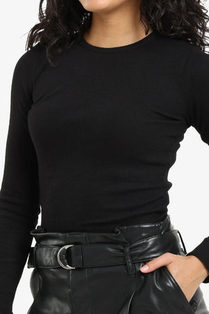 Ribbed long-sleeved blouse
