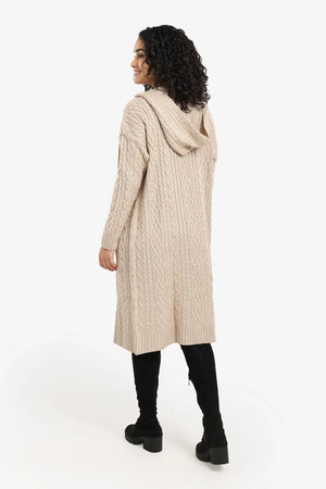 Mid-length cardigan with a hood