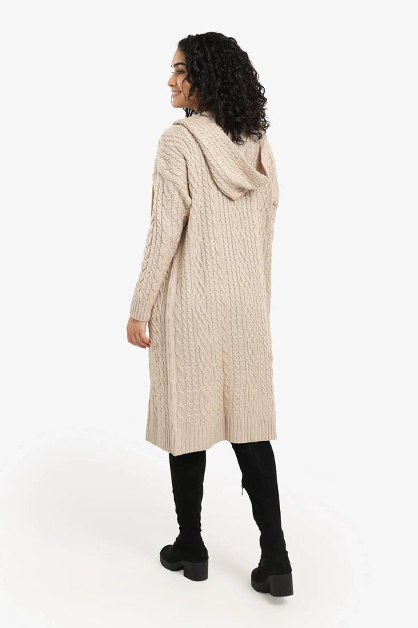 Mid-length cardigan with a hood