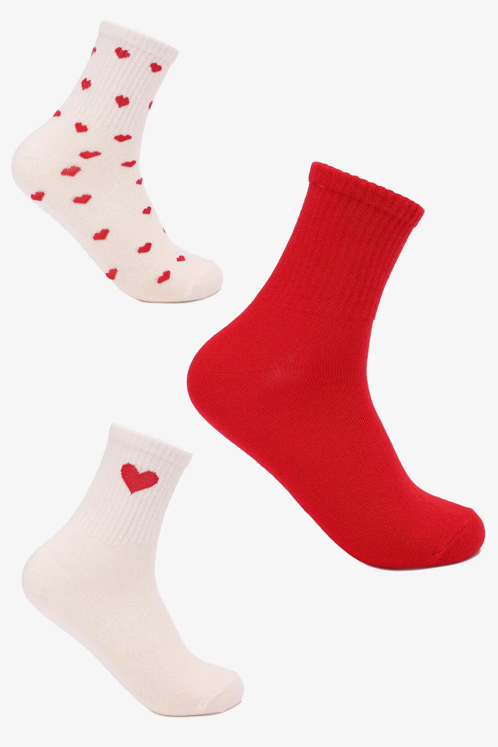 Printed heart ribbed socks - 3 pairs