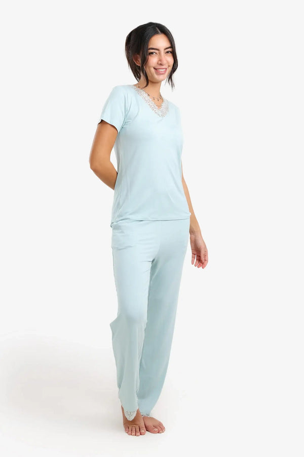 Pajama set with lace trim