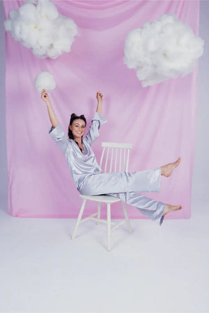 Silver satin pajama set
