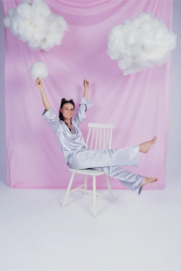 Silver satin pajama set