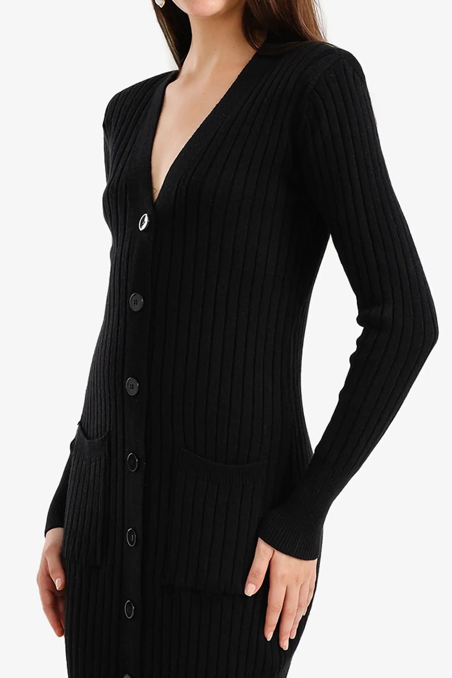 فستان ميدي بأزرار مضلعة