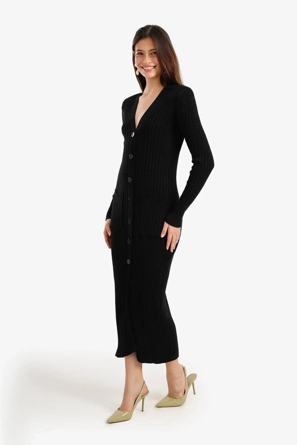 فستان ميدي بأزرار مضلعة