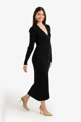 فستان ميدي بأزرار مضلعة