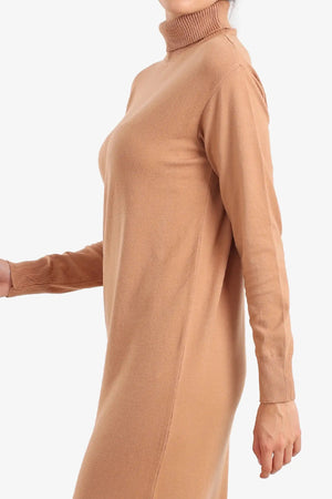 Midi knit dress with a high neck