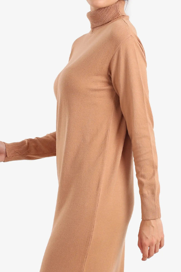 Midi knit dress with a high neck