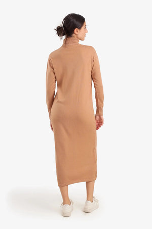 Midi knit dress with a high neck