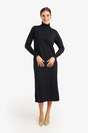 Midi knit dress with a high neck
