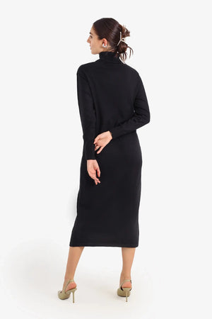 Midi knit dress with a high neck