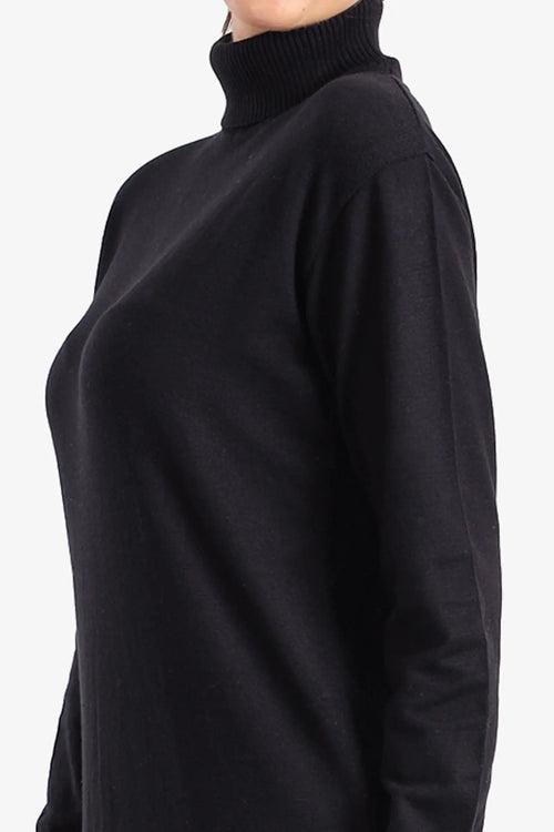 Midi knit dress with a high neck