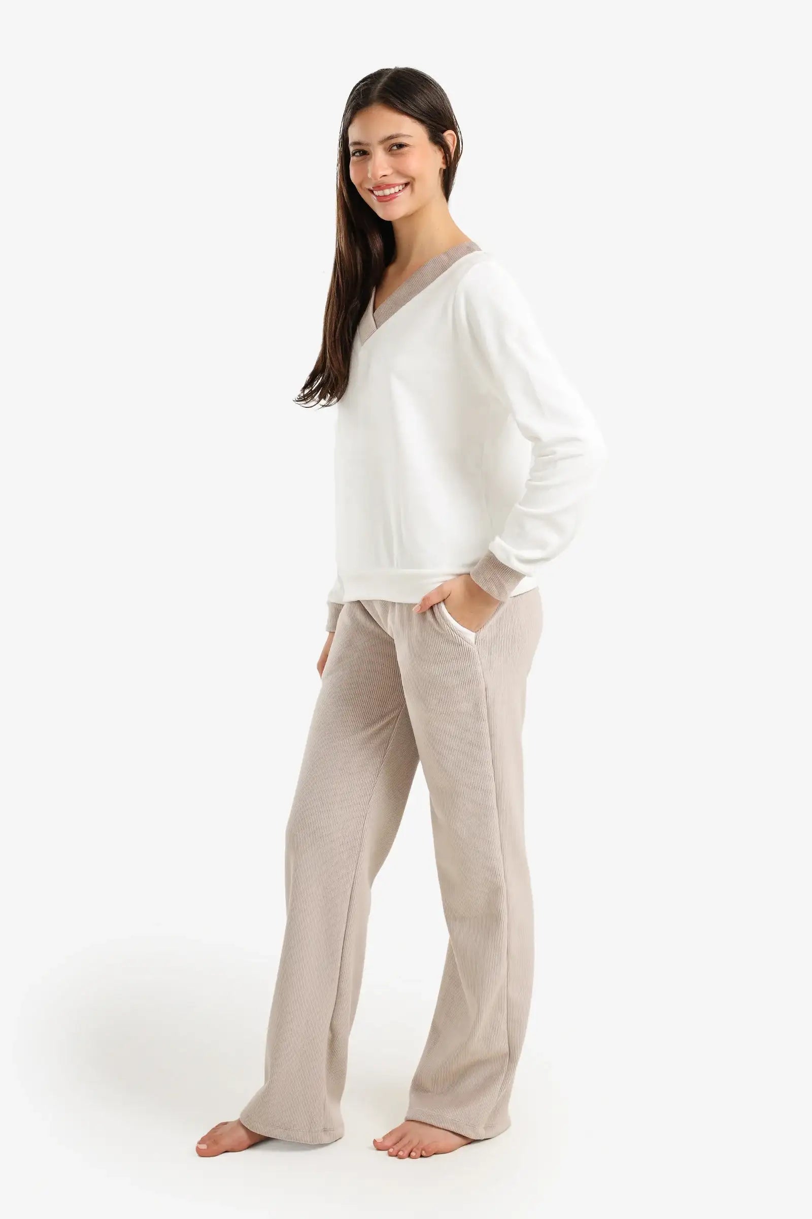 Velvet pajama set with a V-neck