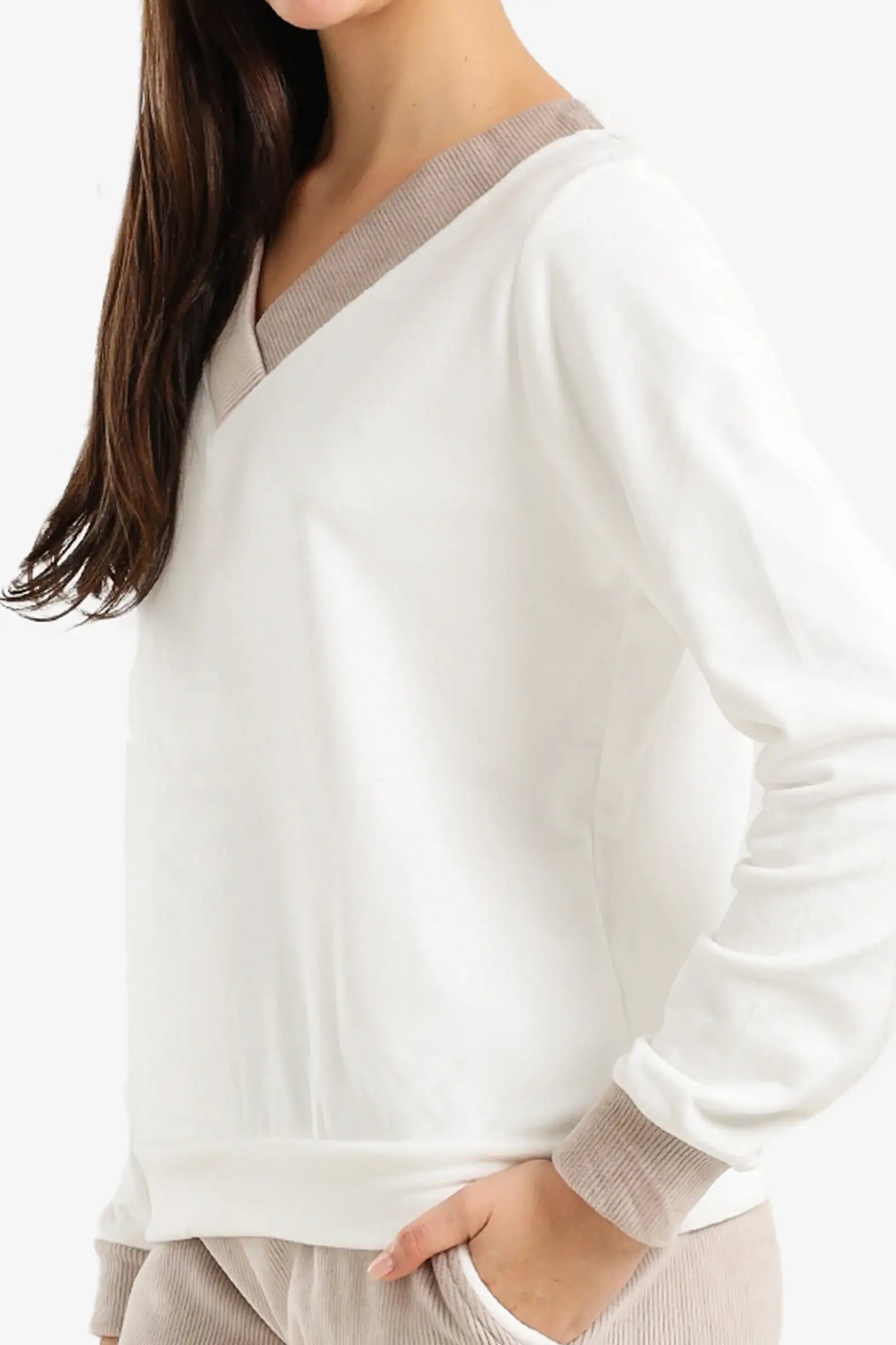 Velvet pajama set with a V-neck